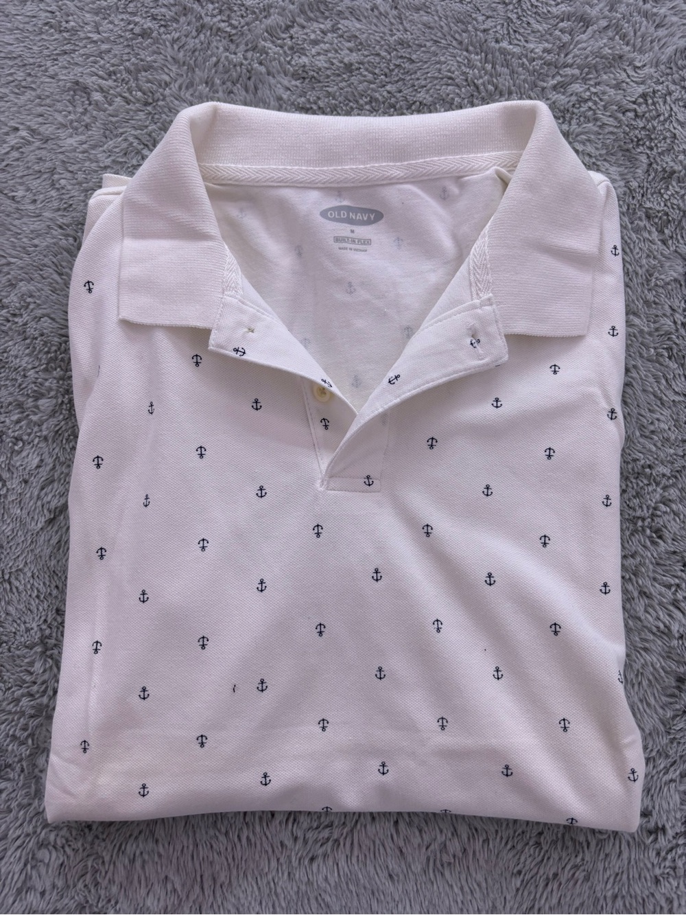 Old Navy Men's White Polo with Navy Anchor Print